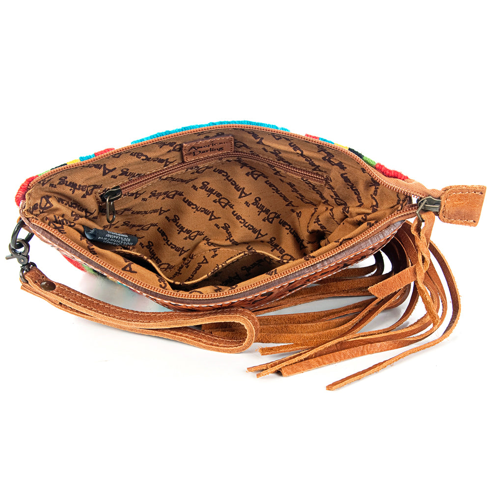 American Darling ADBG344TANDAR12 Wristlet Hand Tooled Saddle Blanket Genuine Leather Women Bag Western Handbag Purse