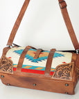 American Darling Duffel Saddle Blanket Hand Tooled Genuine Leather Women Bag Western Handbag Purse|