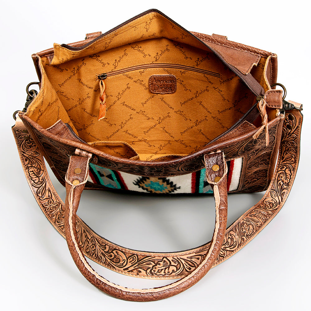 American Darling ADBG583 Tote Hand Tooled Saddle Blanket Genuine Leather Women Bag Western Handbag Purse