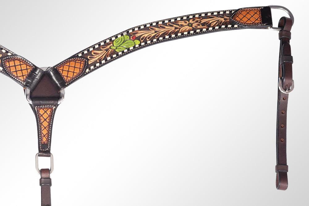 AMERICAN DARLING Western Horse Breast Collar Hand Carved Leather Dark Brown