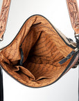 Large Crossbody Bag With Tooled Saddle Blanket Genuine Leather