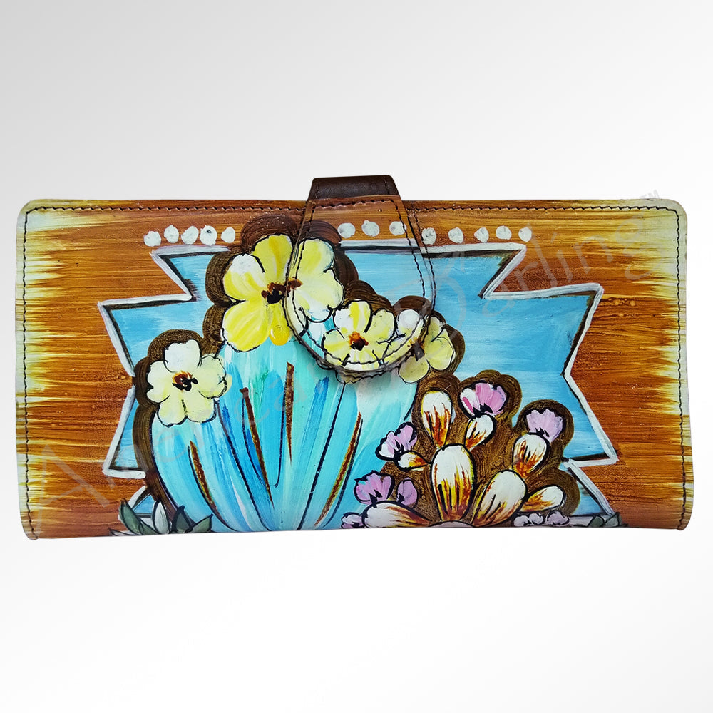 American Darling Wristlet Bag, Hand-Painted Genuine Leather, Western Vegetable Tanned Full Grain Leather Wallet Bag