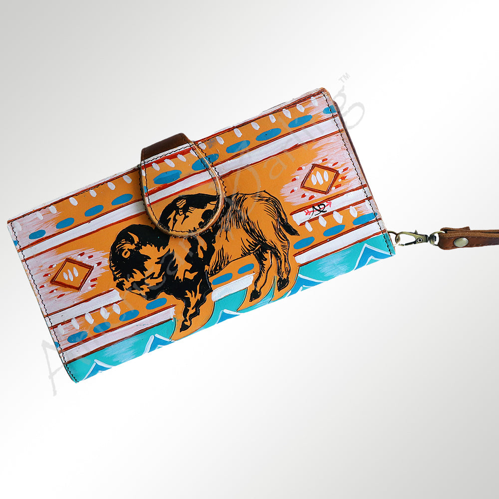 American Darling Wristlet Bag, Hand-Painted Genuine Leather, Western Vegetable Tanned Full Grain Leather Wallet Bag