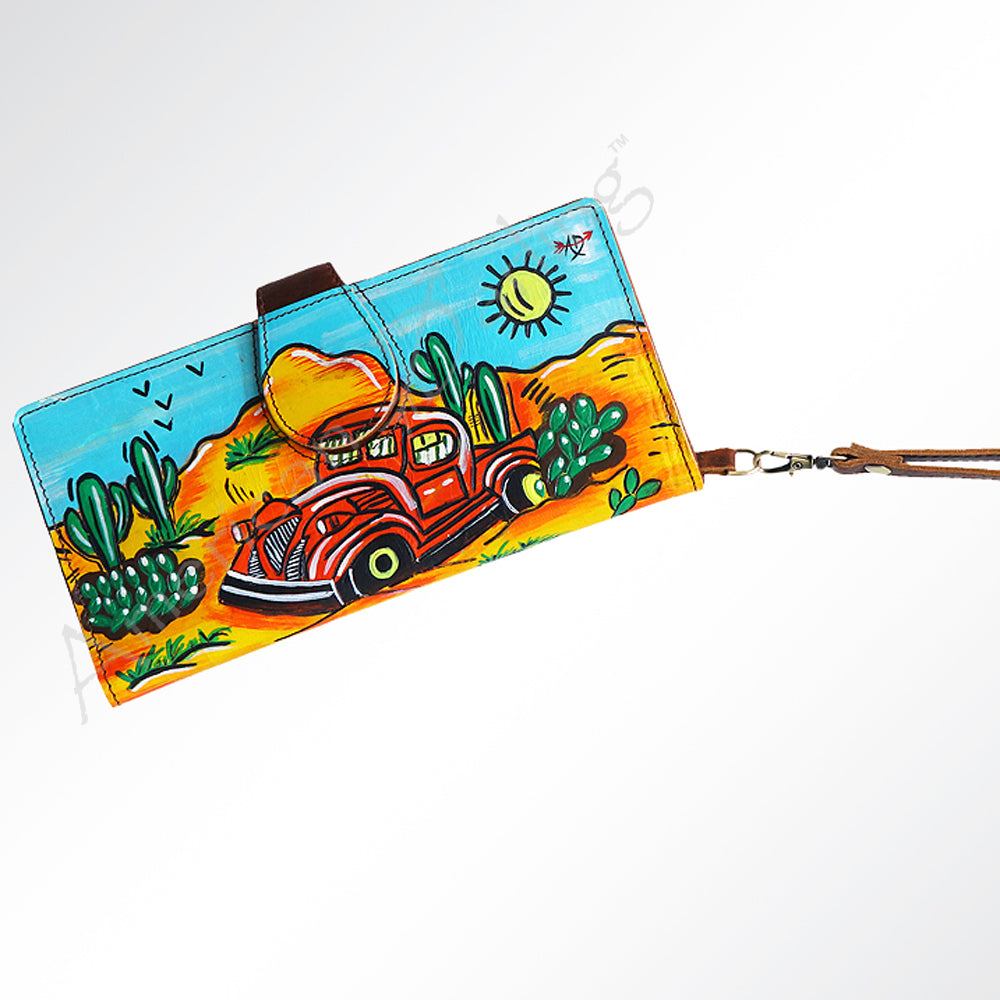 American Darling Wristlet Bag, Hand-Painted Genuine Leather, Western Vegetable Tanned Full Grain Leather Wallet Bag
