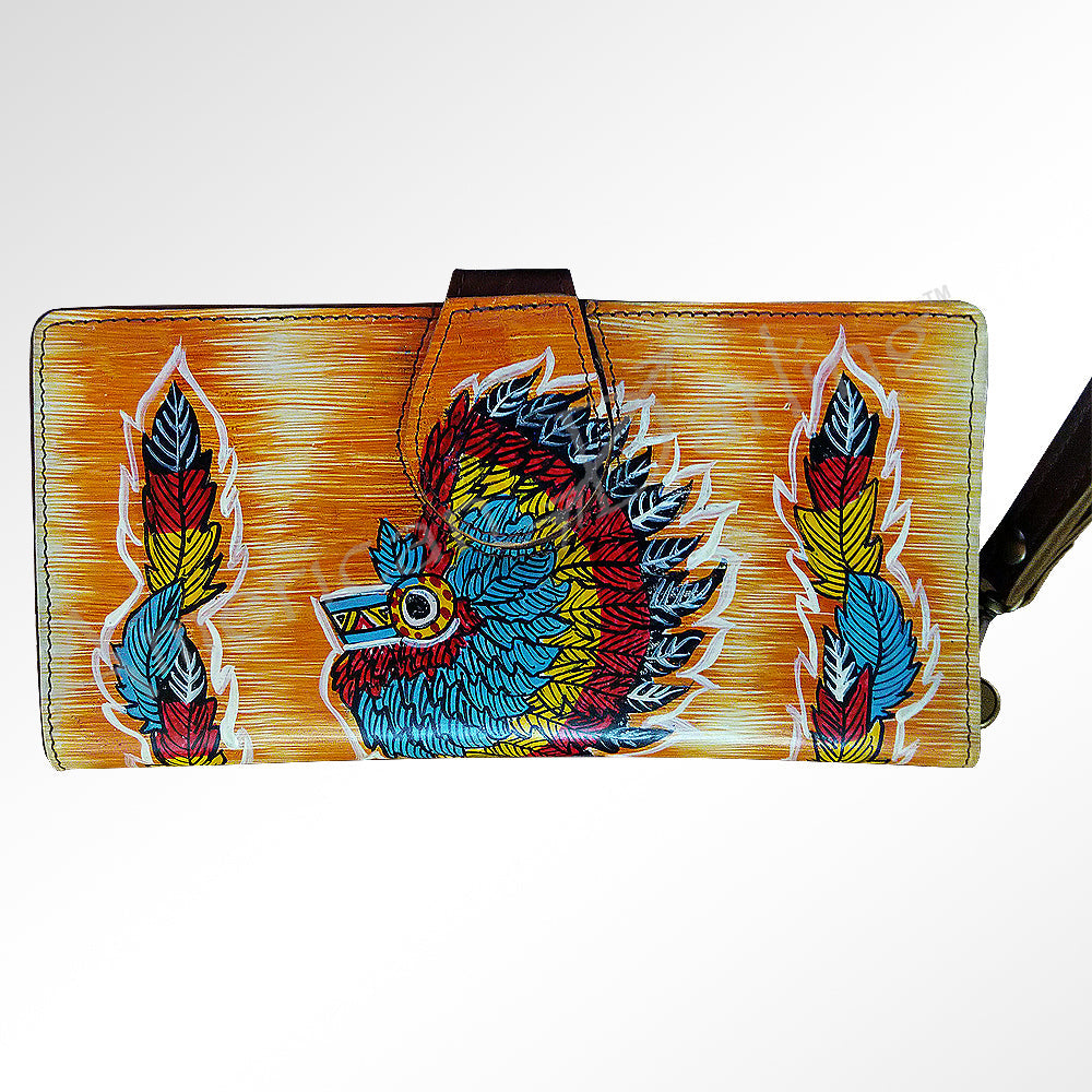 American Darling Wristlet Bag, Hand-Painted Genuine Leather, Western Vegetable Tanned Full Grain Leather Wallet Bag