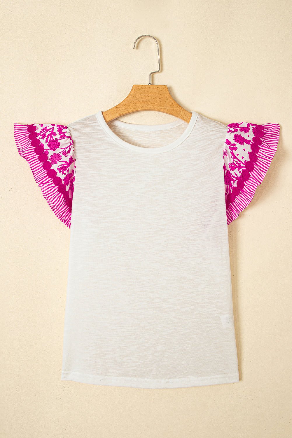 Floral Patchwork Flutter Sleeve Ricrac Trim Blouse
