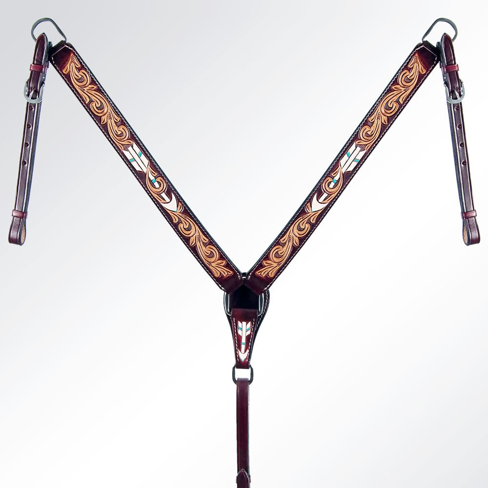 American Darling ADPAF119-BC Western Horse Floral Breast Collor Genuine Leather Tan