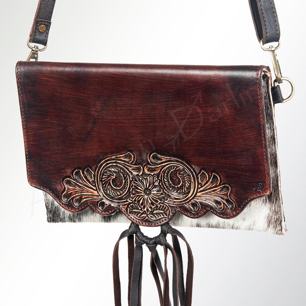 American Darling ADBGZ293 Wallet Hand Tooled Hair-On Genuine Leather Women Bag Western Handbag Purse