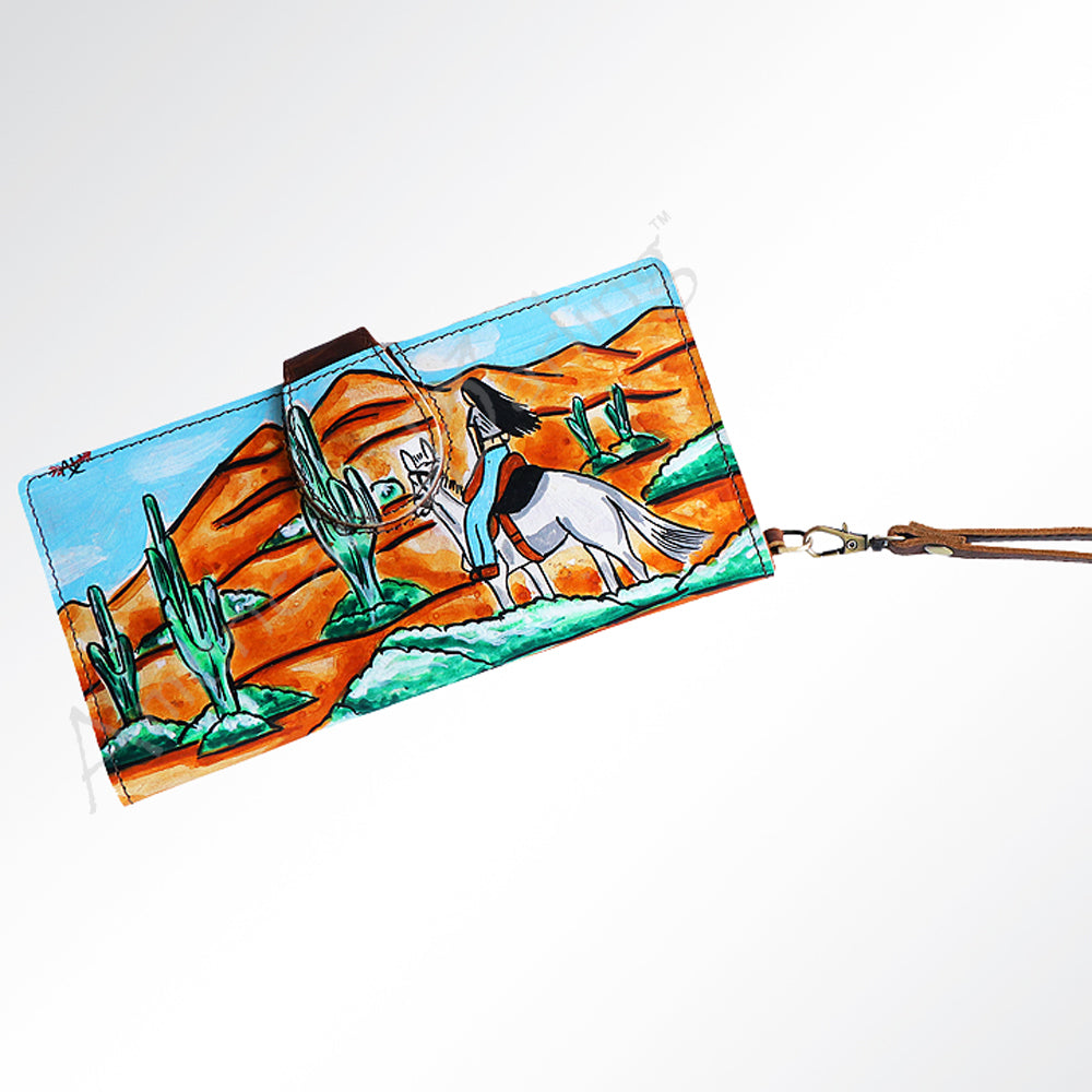 American Darling Wristlet Bag, Hand-Painted Genuine Leather, Western Vegetable Tanned Full Grain Leather Wallet Bag
