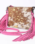 American Darling Western Small Crossbody Bag – Genuine Hair-On Cowhide Leather with Fringes, Adjustable Strap, Handcrafted in Texas