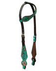Bar H Equine American Leather Horse Saddle Tack One Ear Headstall | Breast Collar | Browband Headstall | Wither Strap | Tack Set for Horses Spotted Pinwheel Collection