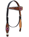Bar H Equine American Leather Horse Saddle Tack One Ear Headstall | Breast Collar | Browband Headstall | Wither Strap | Tack Set for Horses Tropical Chaya Collection