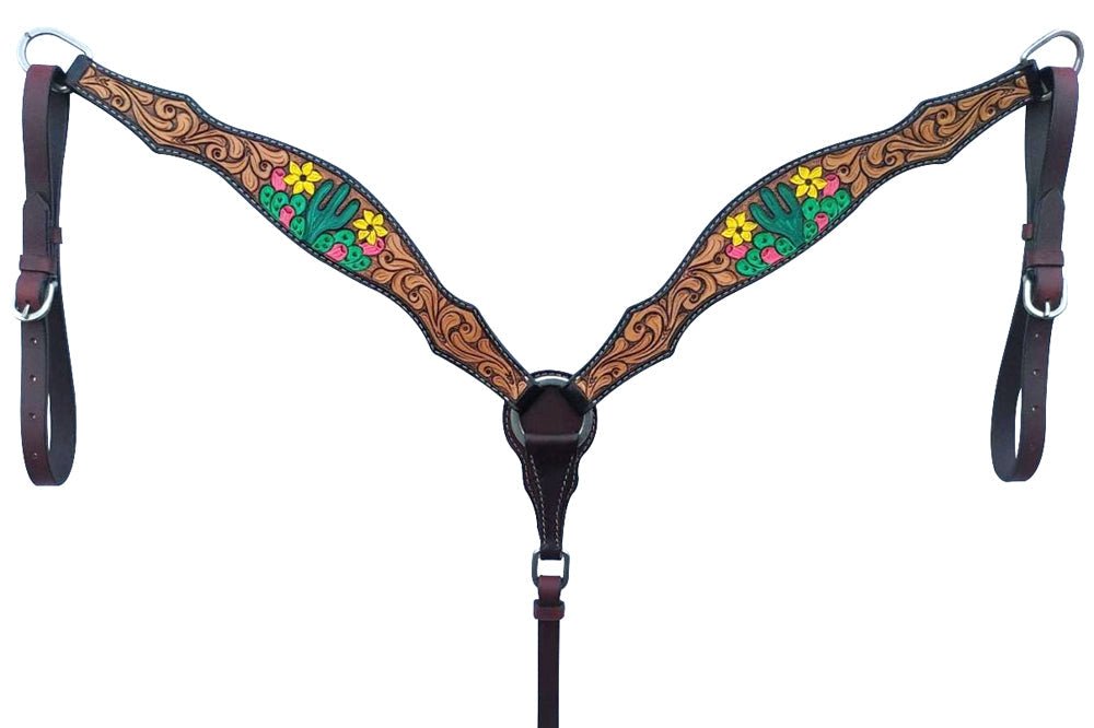 Bar H Equine American Leather Horse Saddle Tack One Ear Headstall | Breast Collar | Browband Headstall | Wither Strap | Tack Set for Horses Tropical Cacti Cactus Daffodil Collection