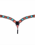 Bar H Equine American Leather Horse Saddle Tack One Ear Headstall | Breast Collar | Browband Headstall | Wither Strap | Tack Set for Horses Turquoise Bloom BER111