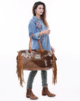 American Darling ADBG608 Duffel Hand Tooled Hair On Genuine Leather Women Bag Western Handbag Purse