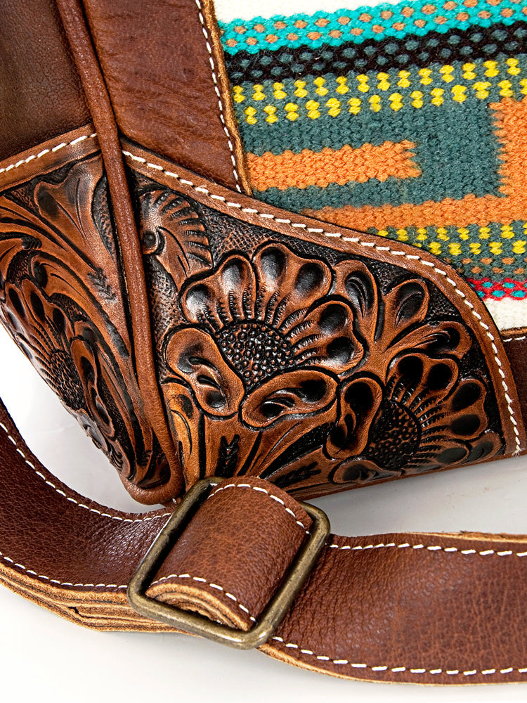 American Darling ADBG643 Duffel Hand Tooled Saddle Blanket Genuine Leather Women Bag Western Handbag Purse