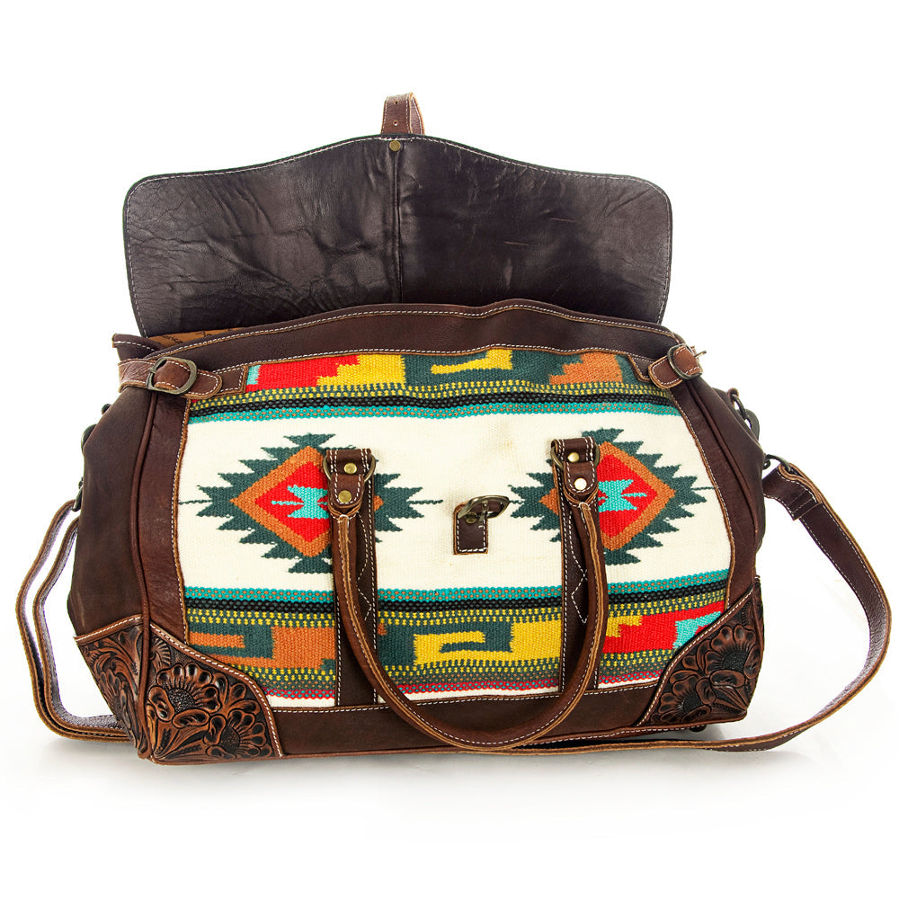 American Darling ADBG643 Duffel Hand Tooled Saddle Blanket Genuine Leather Women Bag Western Handbag Purse