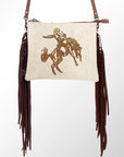 American Darling Western Small Crossbody Bag – Genuine Hair-On Cowhide Leather with Fringes, Adjustable Strap, Handcrafted in Texas