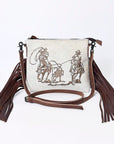 American Darling Western Small Crossbody Bag – Genuine Hair-On Cowhide Leather with Fringes, Adjustable Strap, Handcrafted in Texas
