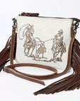 American Darling Western Small Crossbody Bag – Genuine Hair-On Cowhide Leather with Fringes, Adjustable Strap, Handcrafted in Texas