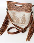 American Darling Clutch Hand Tooled Saddle Blanket Fabric Genuine Leather Western Women Bag Handbag Purse | Purses for Cute