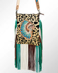 American Darling Cross body Bag Hand Tooled Floral Carved Cowhide Genuine Leather Western Purse with Fringes & YKK Zipper