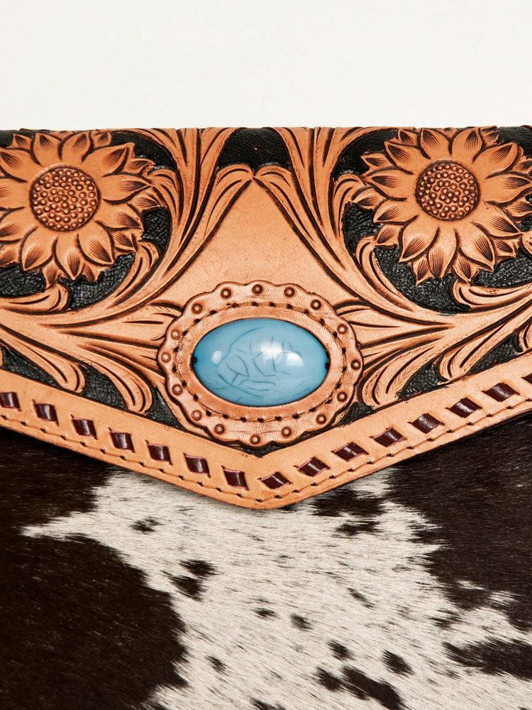 American Darling ADBGD120 Envelope Hand Tooled Hair-On Genuine Leather Women Bag Western Handbag Purse