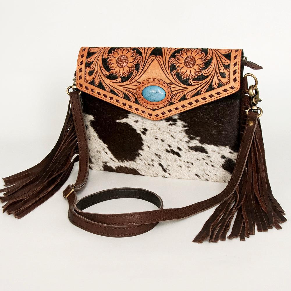 American Darling ADBGD120 Envelope Hand Tooled Hair-On Genuine Leather Women Bag Western Handbag Purse
