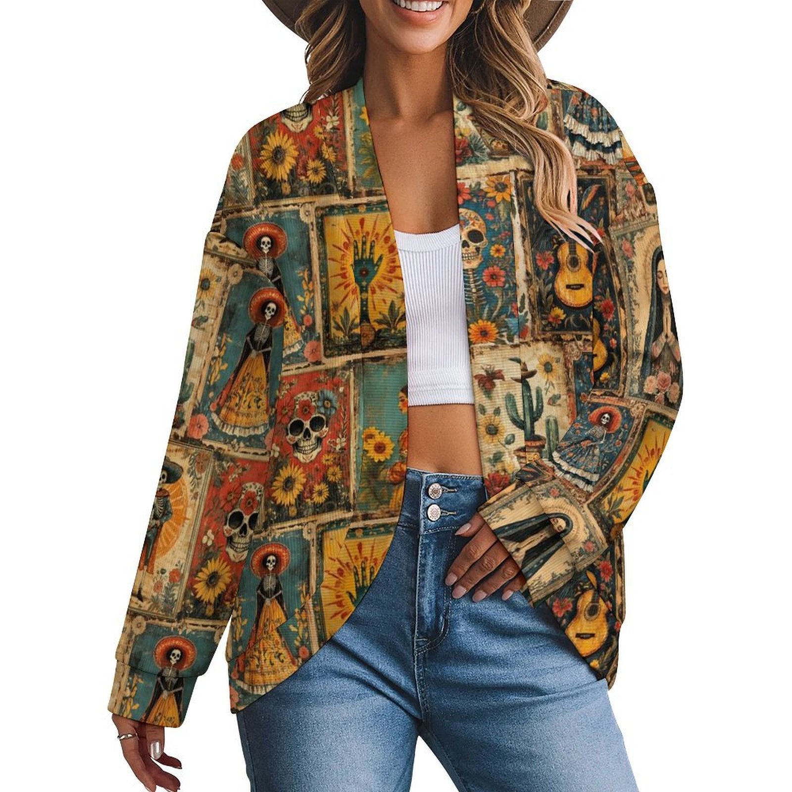 Baha Ranch Dia de las Muertes Drop Shoulder Cardigan