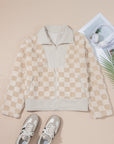 Checker Sherpa Corduroy Patchwork Zip-Up Jacket