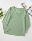 Solid V-Neck Long Sleeve Knit Top
