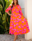 Floral Frilly Smocked V-Neck Maxi Dress
