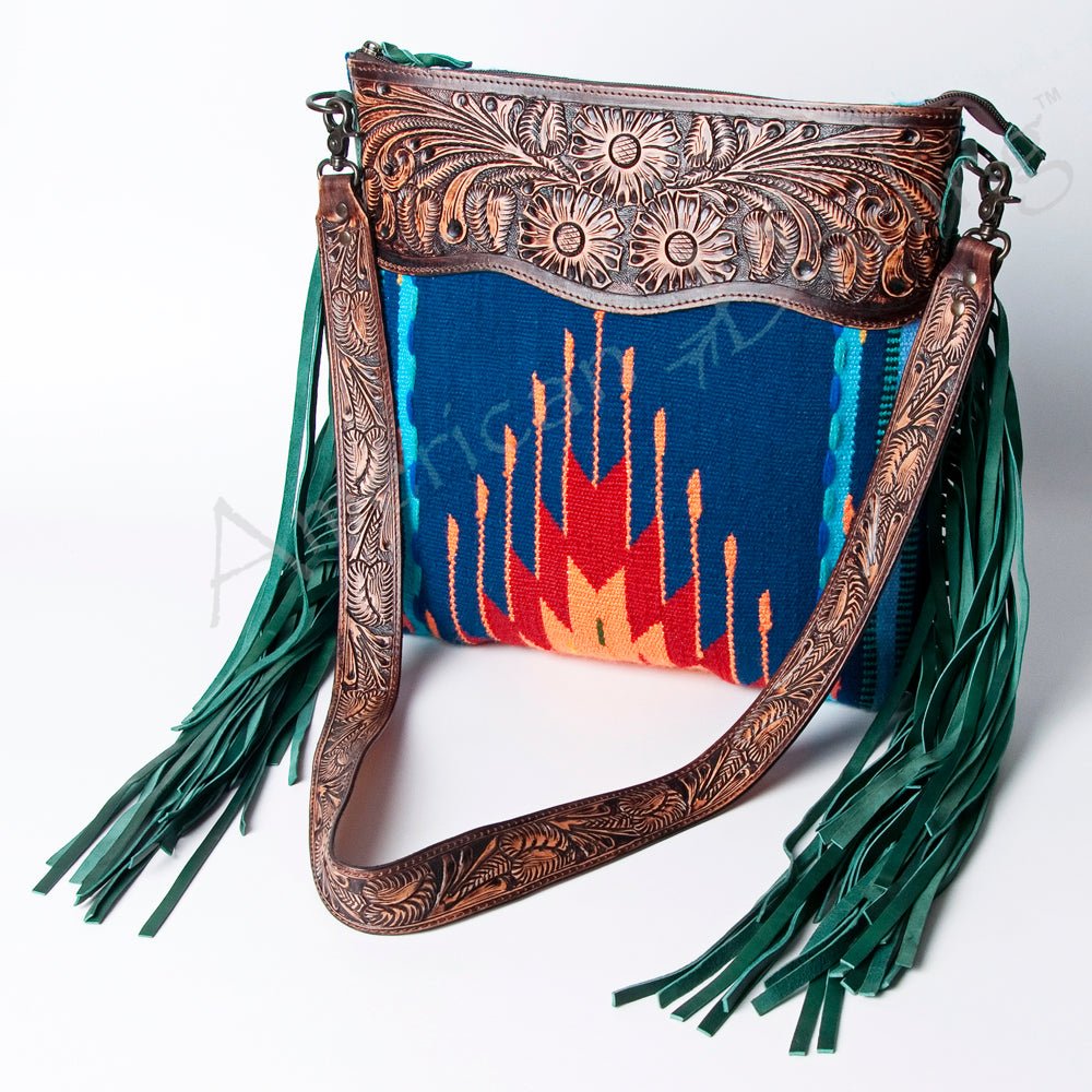 American Darling SIGNATURE CROSSBODY Hand Tooled Upcycled Wool Genuine Leather women bag western handbag purse