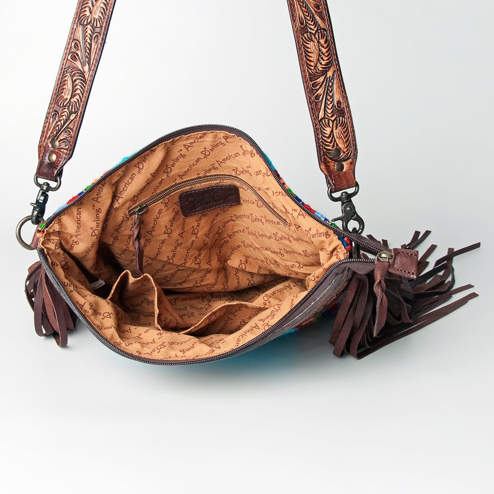 American Darling SIGNATURE CROSSBODY Hand Tooled Upcycled Wool Genuine Leather women bag western handbag purse