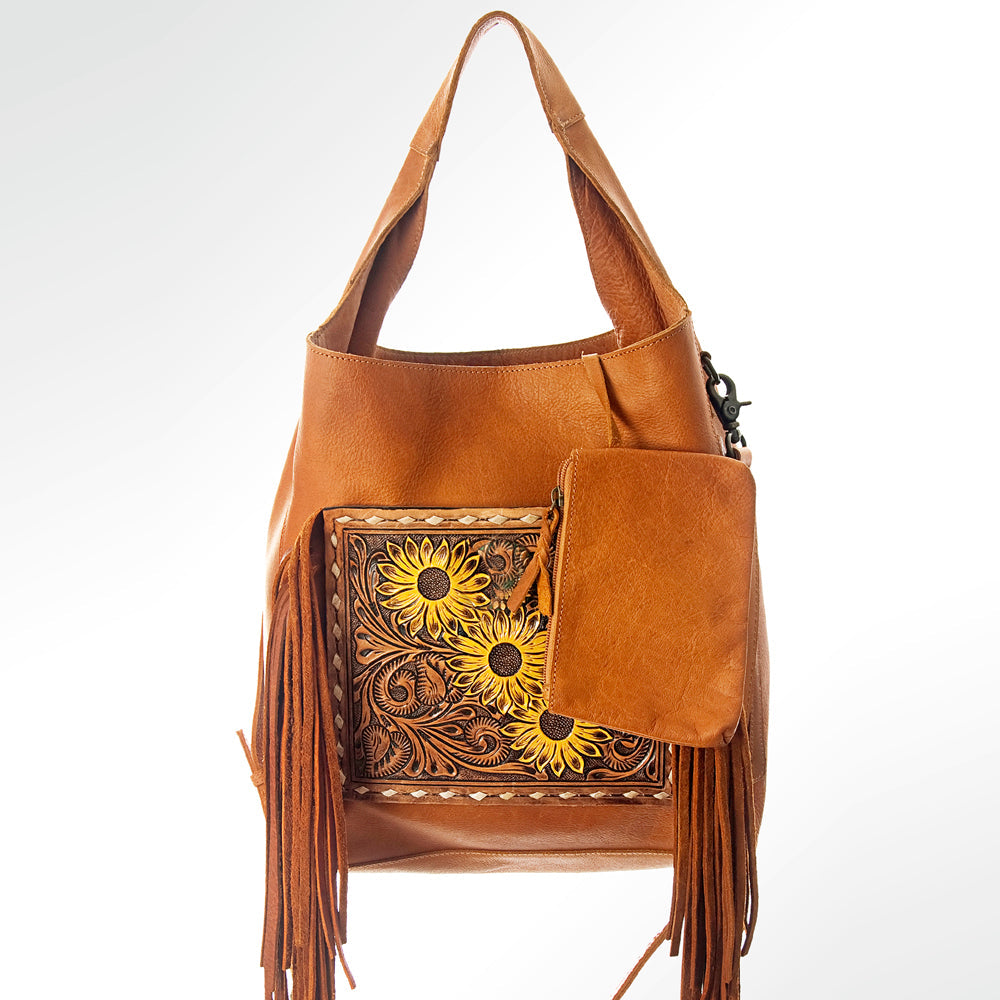 American Darling Hobo Bag Hand Tooled Floral Carved Genuine Leather Western Purse with Buck Stitched Trim &amp; YKK Zipper