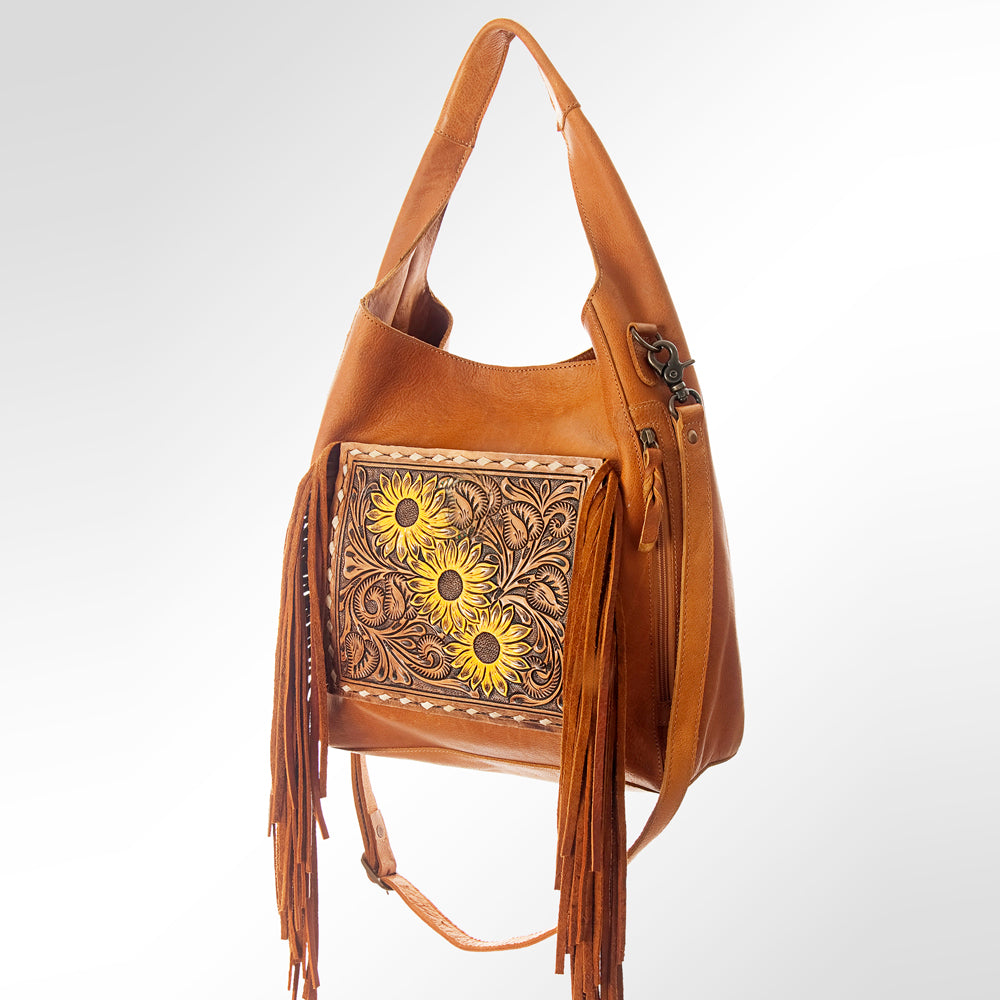 American Darling Hobo Bag Hand Tooled Floral Carved Genuine Leather Western Purse with Buck Stitched Trim &amp; YKK Zipper