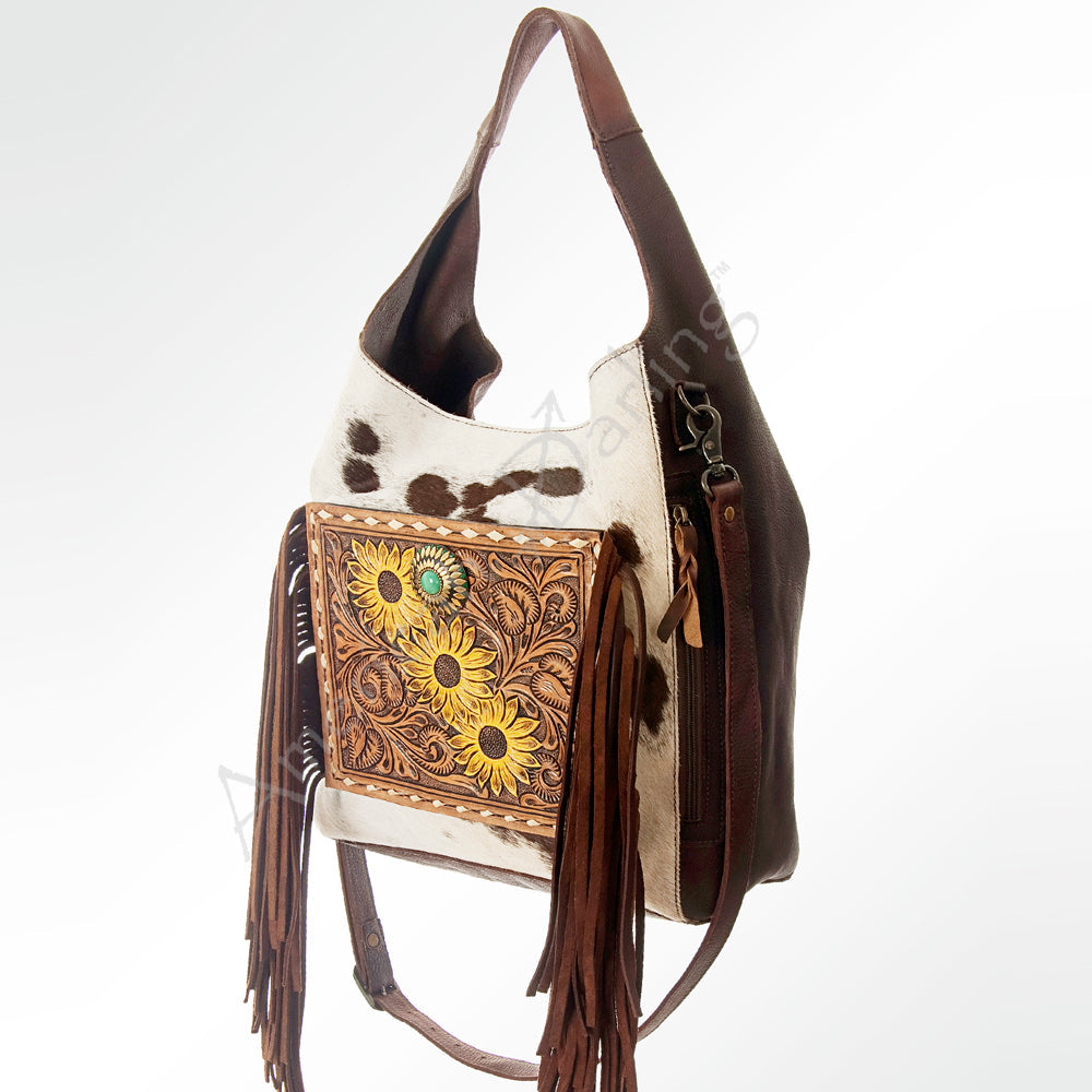 American Darling Hobo Bag Hand Tooled Floral Carved Genuine Leather Western Purse with Buck Stitched Trim &amp; YKK Zipper