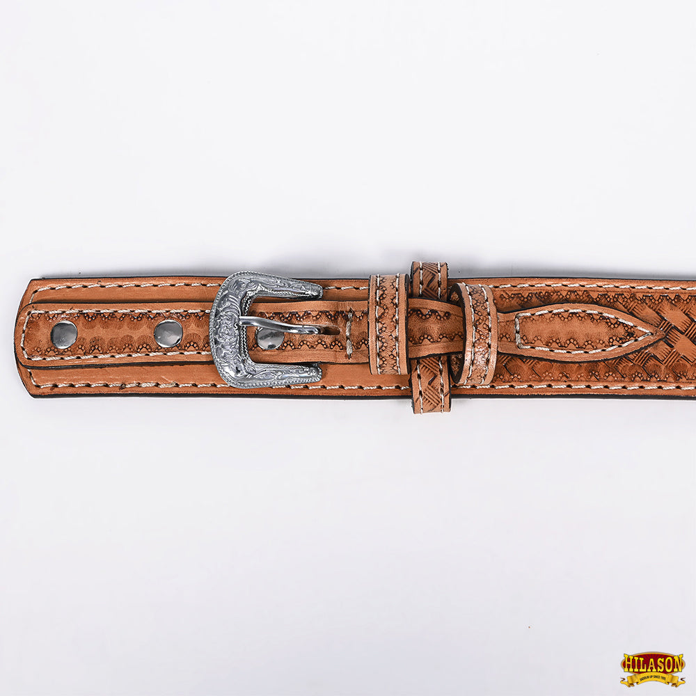 36 In Hilason Basketweave Western Leather Mens Womens Ranger Belt Tan