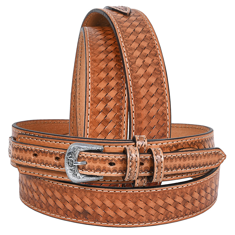 36 In Hilason Basketweave Western Leather Mens Womens Ranger Belt Tan