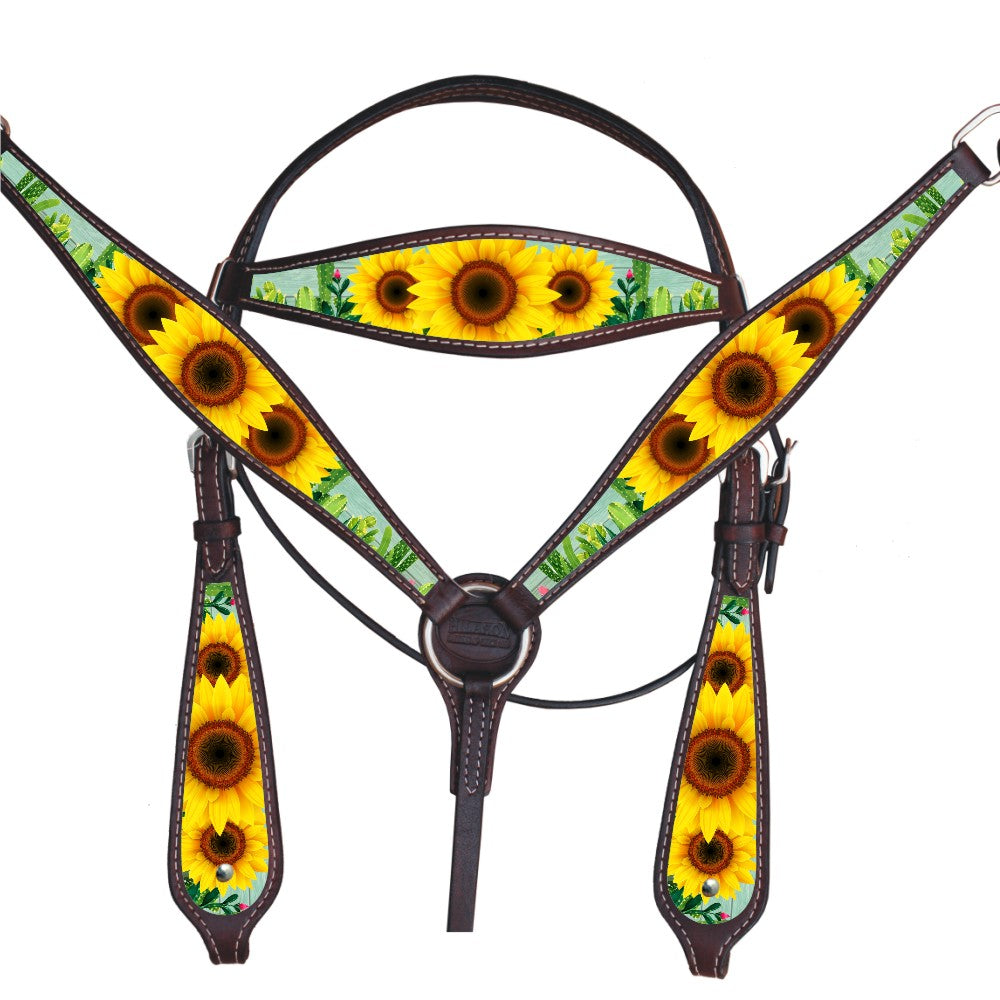 Hilason Western Horse Headstall Breast Collar Set American Leather Brown