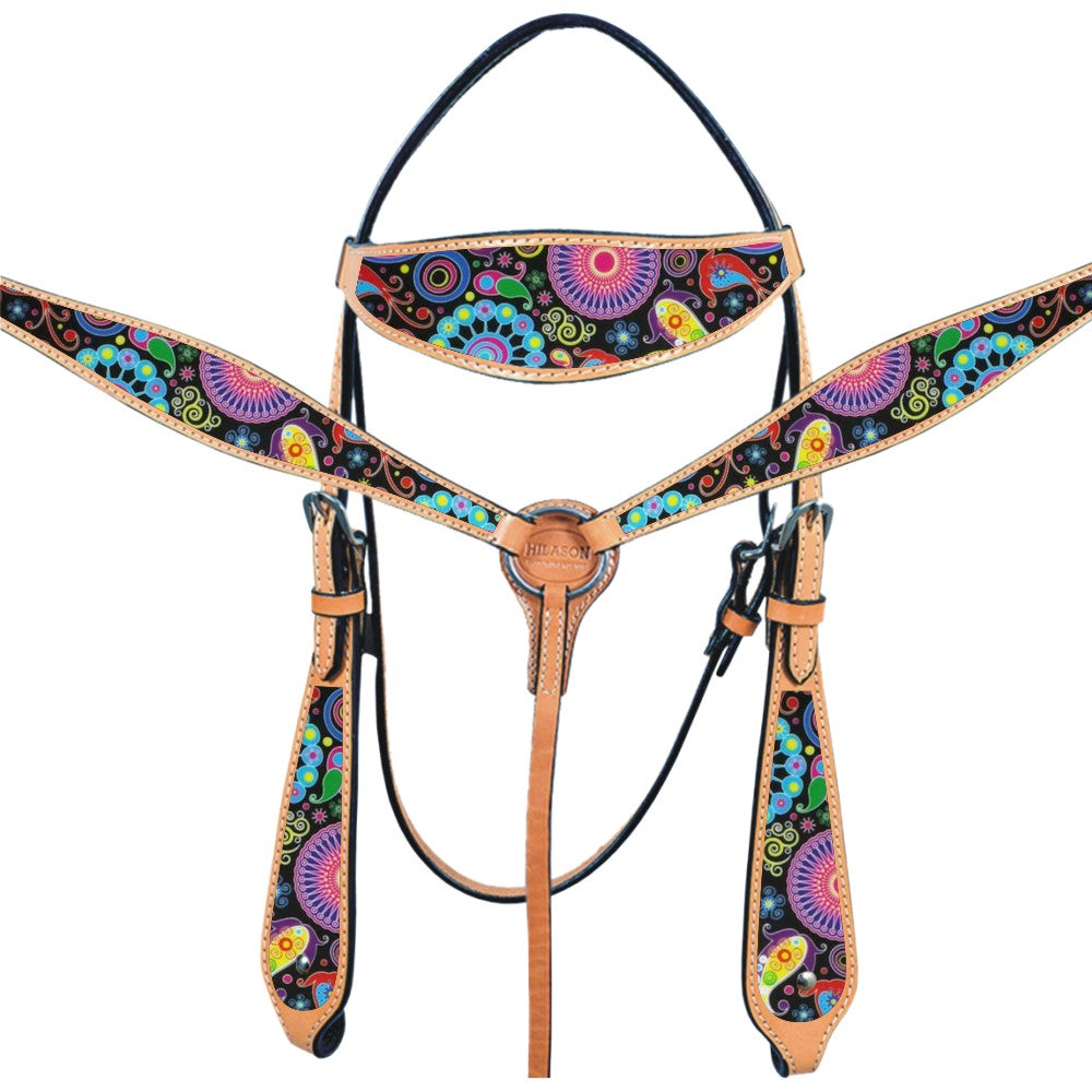 Hilason Western Horse Headstall Breast Collar Set American Leather Tan