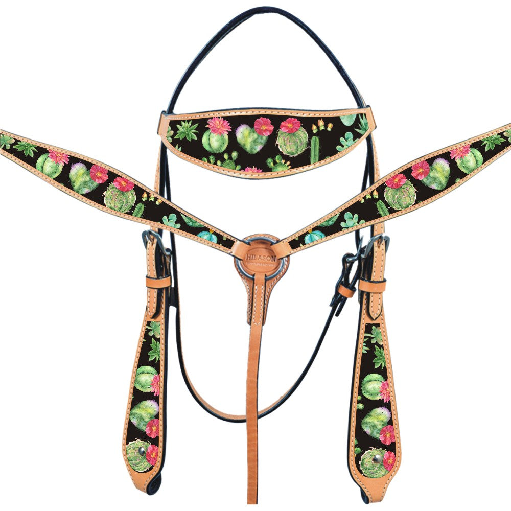 Hilason Western Horse Headstall Breast Collar Set American Leather Tan