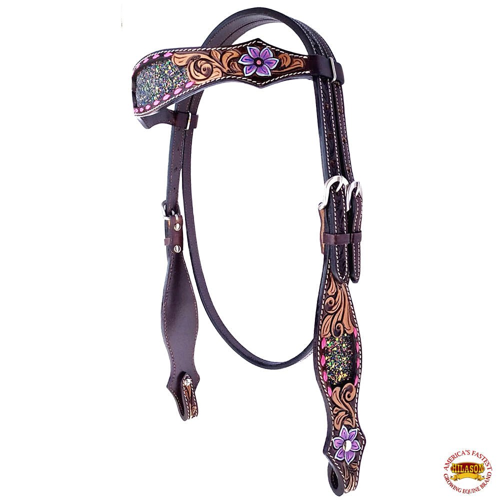 Hand-Carved Leather Western Headstall And Breast Collar Set For Training And Showing