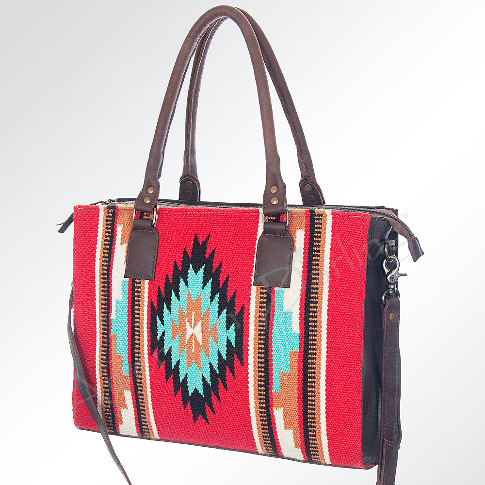 American Darling Tote Saddle Blanket Fabric Genuine Leather Western Women Bag Handbag Purse | for College Casual Travel Bags