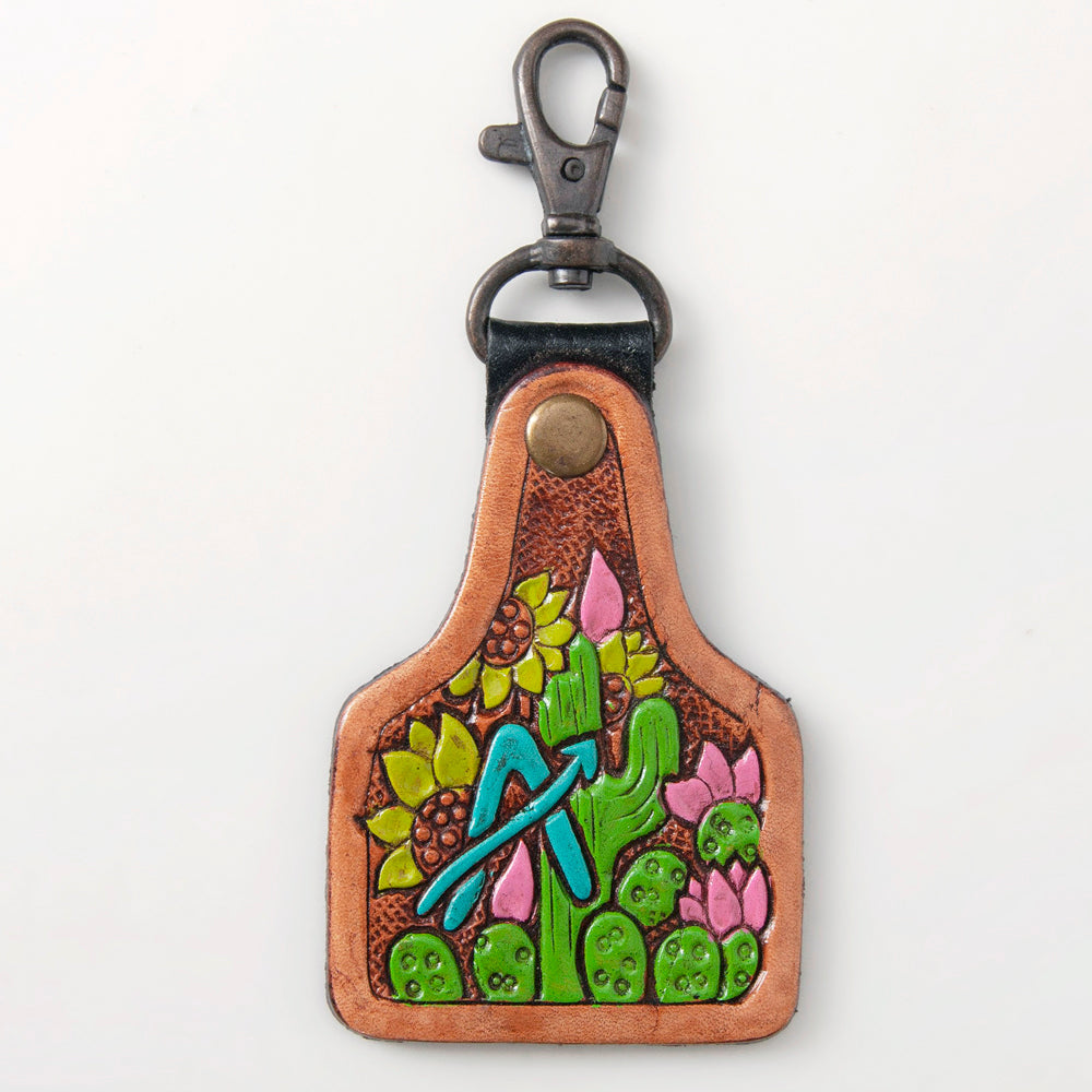 American Darling ADKR165 Hand Tooled Carved Genuine Leather Keyring