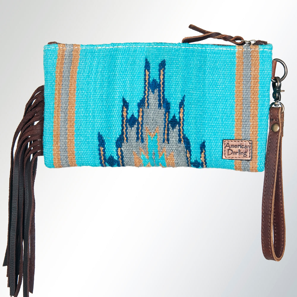 ADBG344J American Darling WRISTLET Hand Tooled Upcycled Wool Genuine Leather women bag western handbag purse