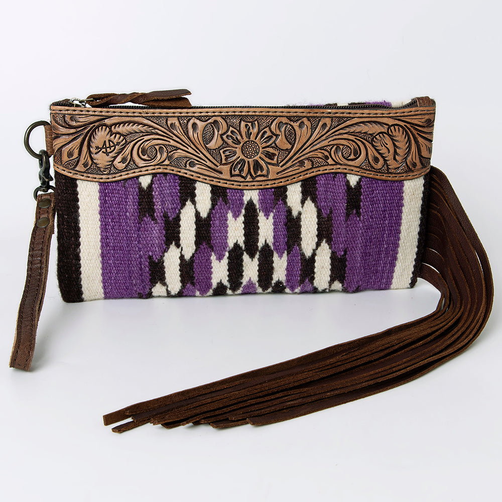 ADBG344T American Darling WRISTLET Hand Tooled Upcycled Wool Genuine Leather women bag western handbag purse