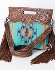 American Darling Clutch Hand Tooled Saddle Blanket Fabric Genuine Leather Western Women Bag Handbag Purse | Purses for Cute