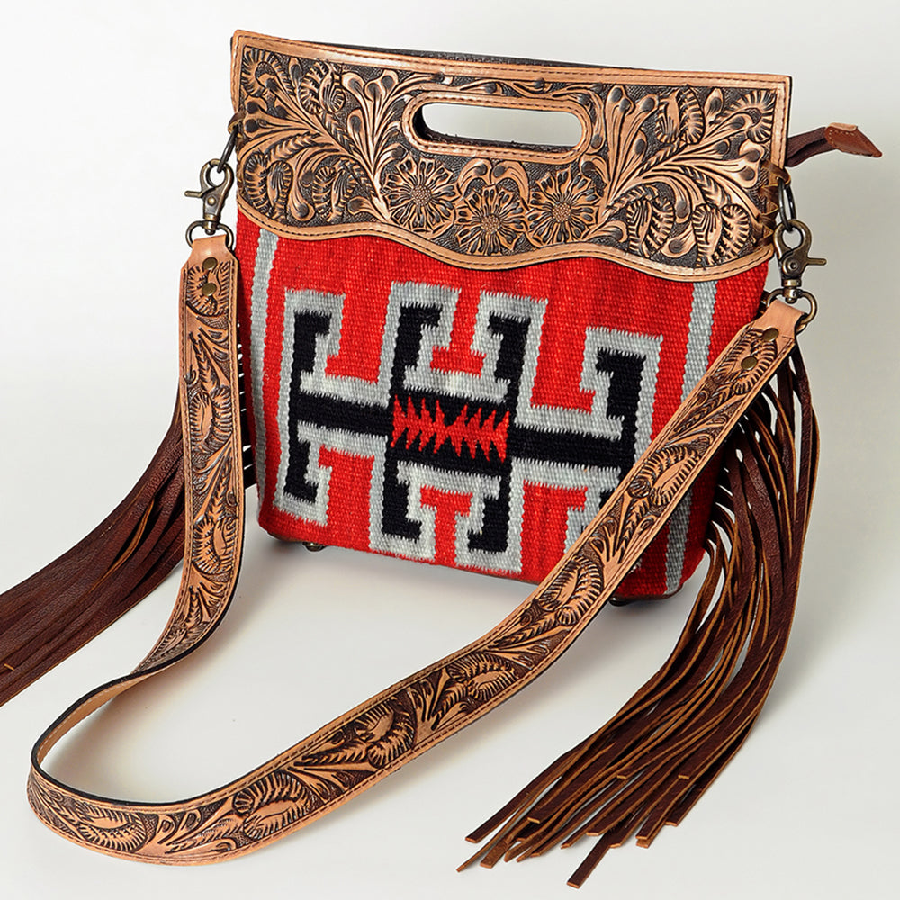 American Darling Clutch Hand Tooled Saddle Blanket Fabric Genuine Leather Western Women Bag Handbag Purse | Purses for Cute