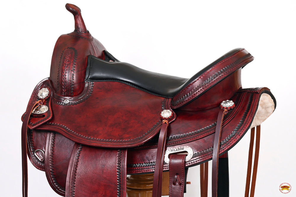 HILASON Western Horse Saddle American Leather Flex Tree Trail &amp; Pleasure Antique Mahogany